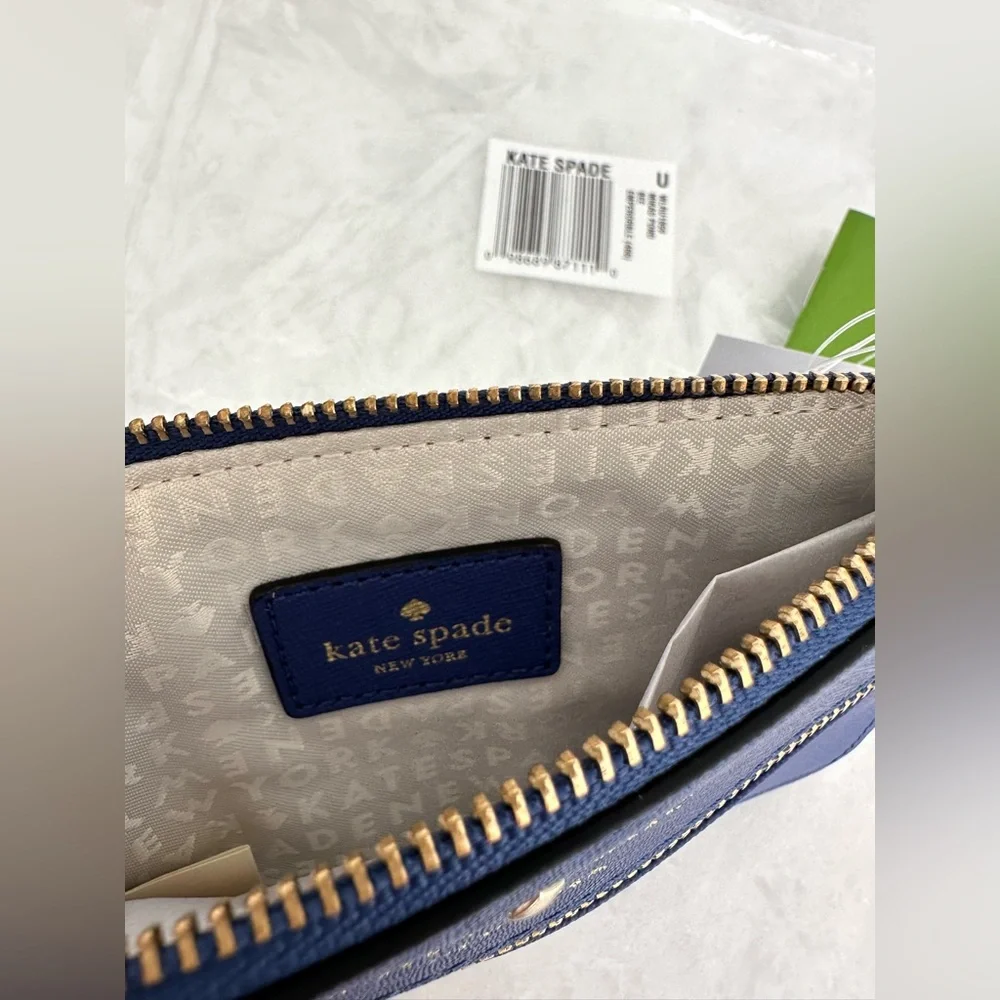 New! Kate Spade leather Wristlet Mikas Pond Bee Emperor Blue